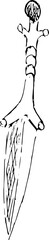 Dagger, knife, cold weapon. Pencil sketch illustration, vector hand drawn modern freehand new