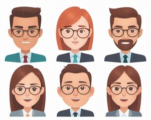 Fototapeta premium Portraits of drawn office workers; AI generative.