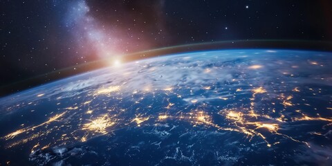 Obraz premium Earth from Space at Sunrise created by ai