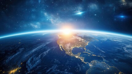 Earth from Space at Sunrise created by ai