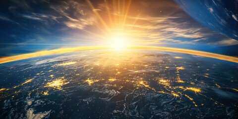 Fototapeta premium Earth from Space at Sunrise created by ai