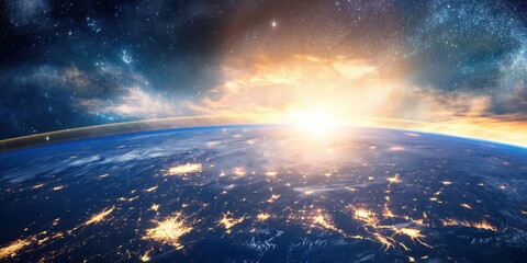 Fototapeta premium Earth from Space at Sunrise created by ai