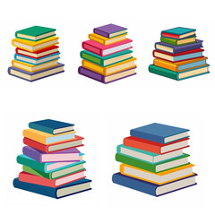 Stack of books set. Heap book group. Pile of books. School book tutorial object icon. Back to school books elements. Library books, expertise, studying book symbol. Book vector isolated on white