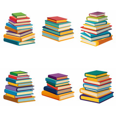 Stack of books set. Heap book group. Pile of books. School book tutorial object icon. Back to school books elements. Library books, expertise, studying book symbol. Book vector isolated on white