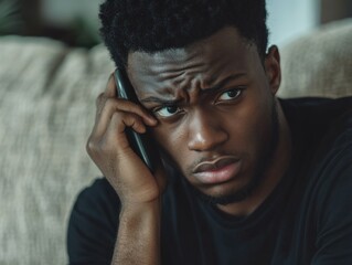 Contemplative Man on Phone, Deep in Thought