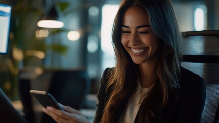 Fototapeta premium Professional Woman Smiling at Cellphone