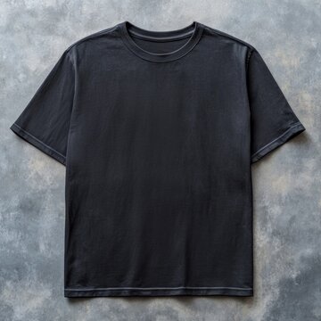 Oversized Stonewashed Black Blank T-shirt Mockup On Concrete Background