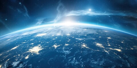 Fototapeta premium Earth from Space at Sunrise created by ai