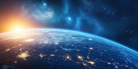 Obraz premium Earth from Space at Sunrise created by ai