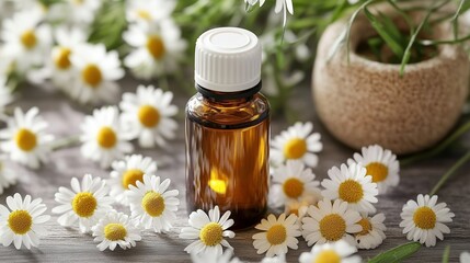 Aromatic Essential Oil Bottle Surrounded by Charming Daisies