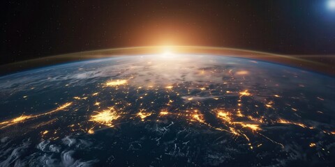 Obraz premium Earth from Space at Sunrise created by ai