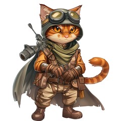 Cat Soldier Occupation fantasy animal cartoon isolated whitebackground