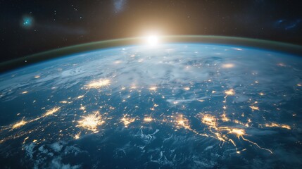 Fototapeta premium Earth from Space at Sunrise created by ai