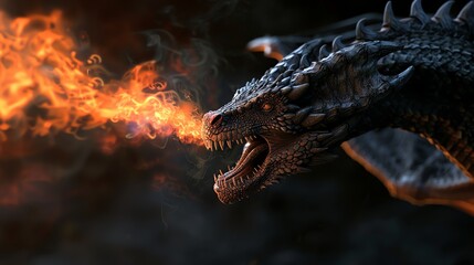 Fototapeta premium A 3D render of a dragon breathing fire.
