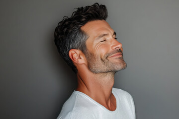 Fototapeta premium A close up of a man's face with her eyes closed