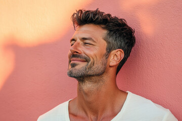 Fototapeta premium A close up of a man's face with her eyes closed