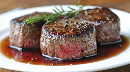 Tender filet mignon enhanced with a robust red wine reduction image