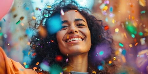 Joyful Woman Celebrating with Confetti created by ai