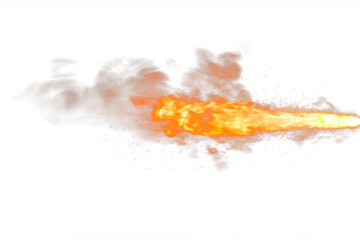 Overlay of a muzzle flash isolated on a white or transparent background. Close-up of the flame bursting from a firearm, design element, muzzle flash.
