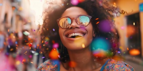 Joyful Woman Celebrating with Confetti created by ai