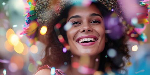 Joyful Woman Celebrating with Confetti created by ai