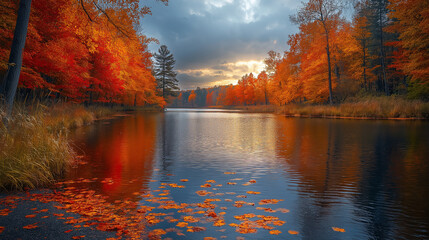 Obraz premium 秋の穏やかな川辺の風景