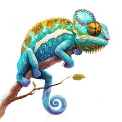 Fototapeta premium Chameleon Happiness emotion fantasy animal cartoon isolated whitebackground 16:9