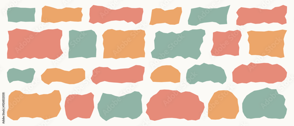 Wall mural set of abstract angular geometric rough shapes, hand drawn doodle blank text frames. colored brutali