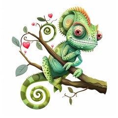 Obraz premium Chameleon Love fantasy animal cartoon isolated whitebackground