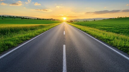 Fototapeta premium Serene Rural Sunset Road