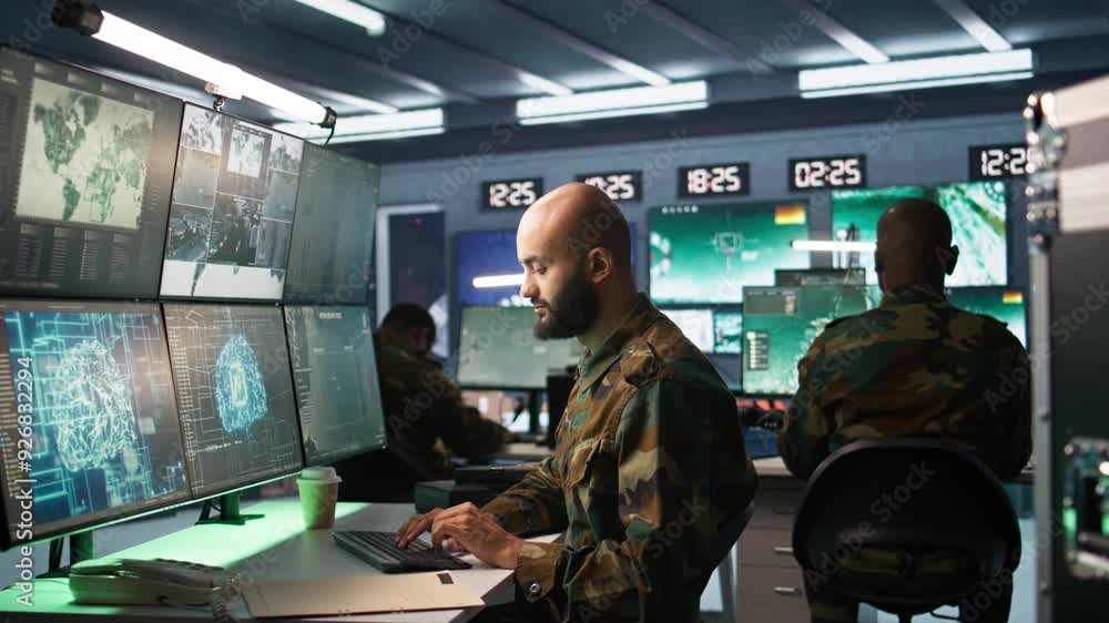 Poster army computer scientist employing ai technology in military planning and decision making processes. 