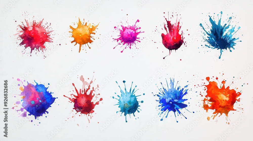 Wall mural Colorful Watercolor Splashes on White Background.