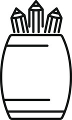 Pencils in a pencil holder, black and white vector illustration in a line art style