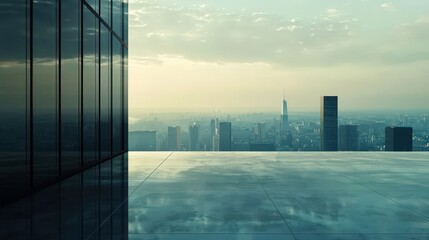 Fototapeta premium Cityscape View from Rooftop with Glass Wall.