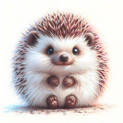Obraz premium 흰 배경, 고슴도치, 파스텔화 (White background, hedgehog, pastel painting)