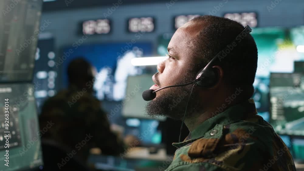 Poster army telecommunication systems operator using radio and satellite gear, providing combat support. mi