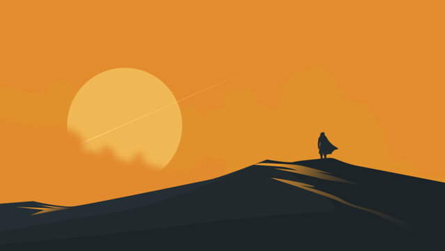 Star war Day Dune landscape illustration Vector cover art	
