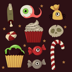 Vector illustration. Halloween sticker set. Sweets.