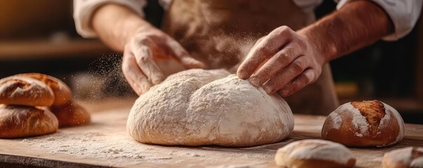 Artisan bread making, vibrant loaves, dynamic kneading, culinary craft