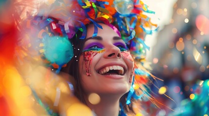 Fototapeta premium Joyful Woman Celebrating with Confetti created by ai