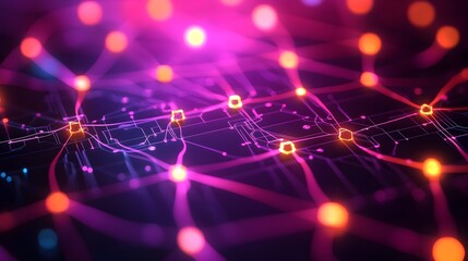 Fototapeta premium Abstract Network, Neon Lines, Connected Data, Digital Background