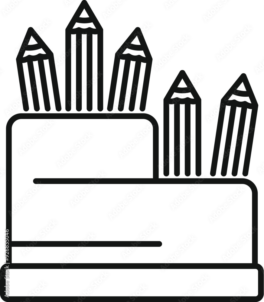 Poster line icon of an office desk tidy with pencils standing in a row
