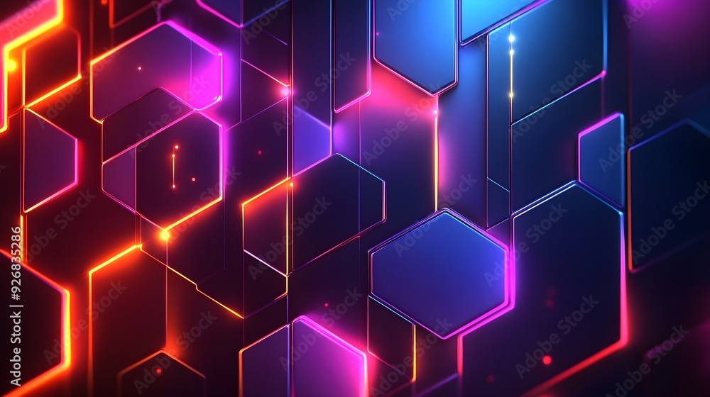 Poster abstract neon hexagon pattern background