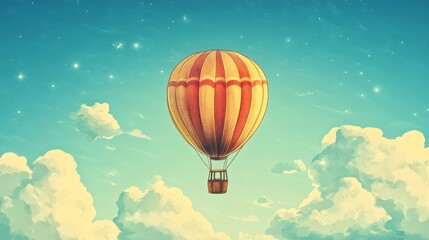 Fototapeta premium A cartoon hot air balloon floating in the sky