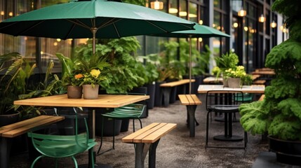 Outdoor Cafe Setting with Lush Greenery