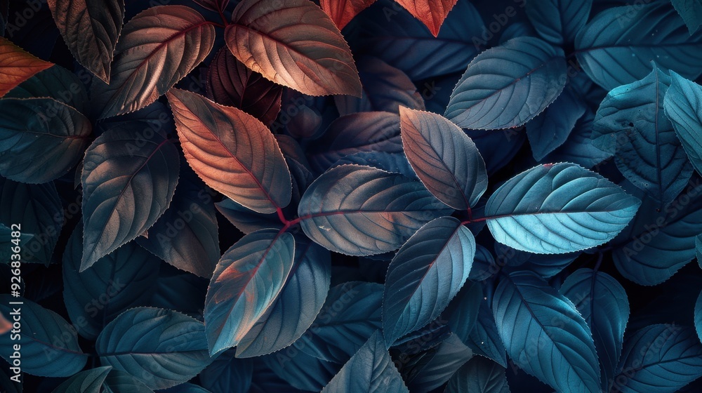 Fototapete a background of overlapping leaves with a subtle gradient, ideal for placing text in the center.