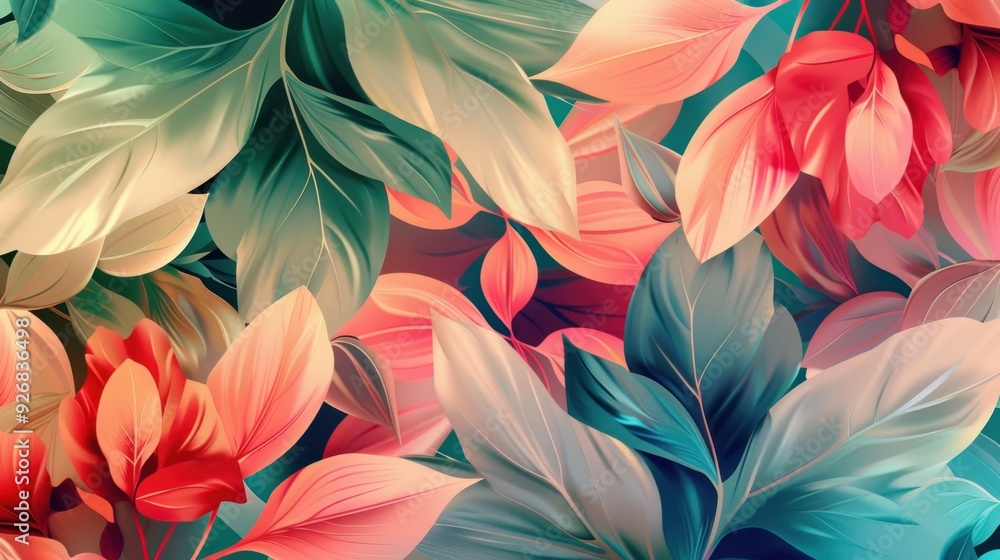 Fototapete a background of overlapping leaves with a subtle gradient, ideal for placing text in the center.