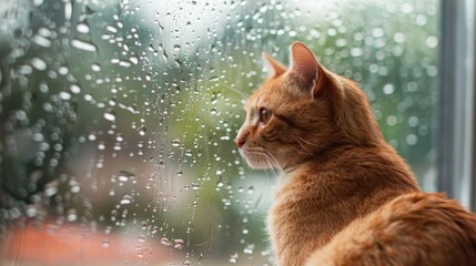 Cat Gazing at the Rain