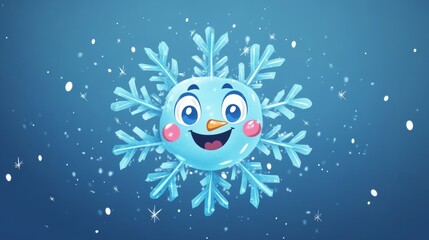 Fototapeta premium A cheerful cartoon snowflake with a sparkle effect