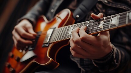 Close-up of a Guitarist's Hand Playing an Electric Guitar